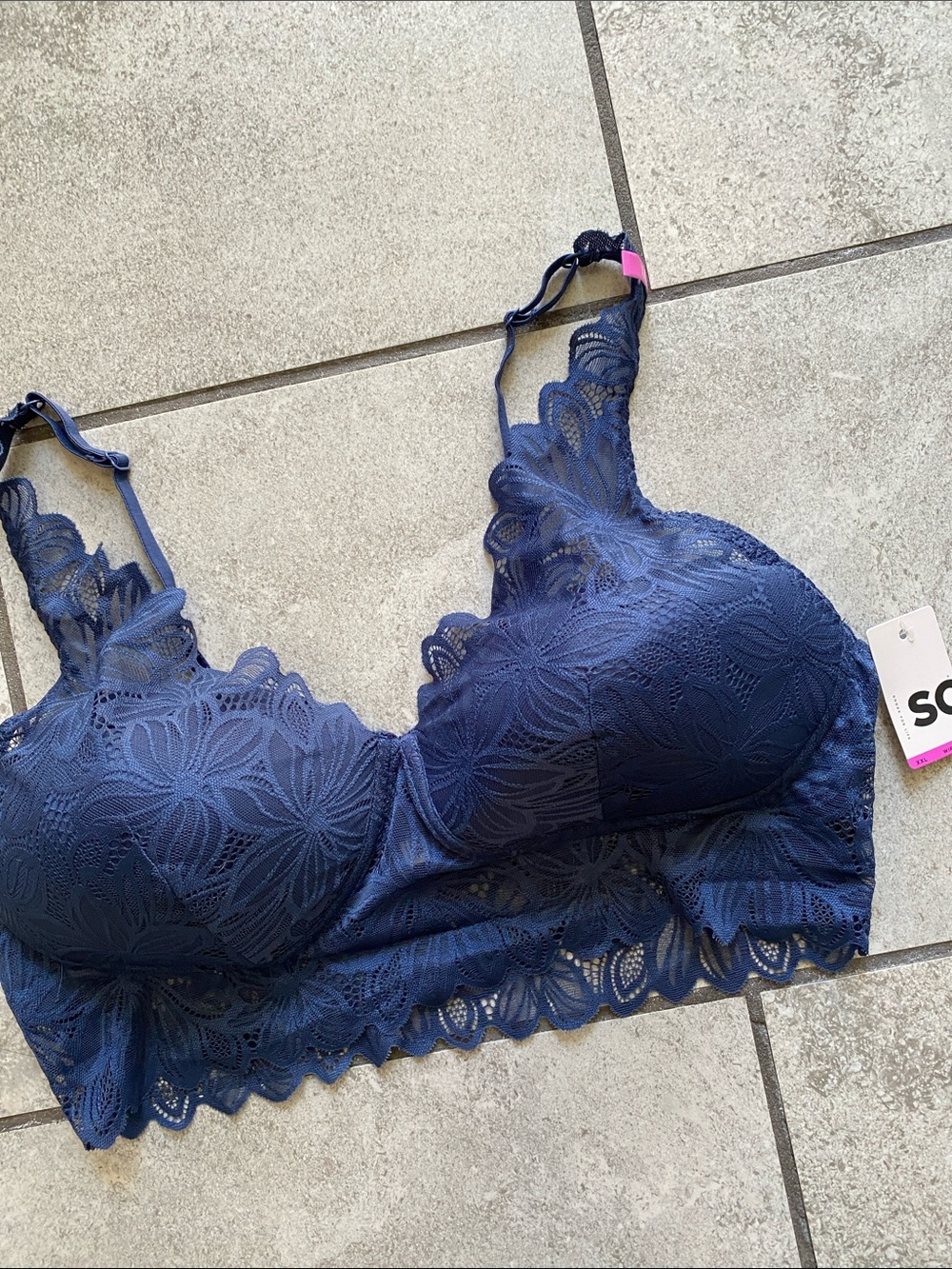 SO Navy Blue Lace Bralette with Floral Lace Detail